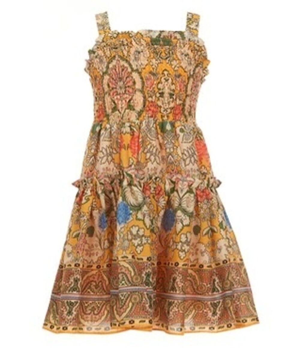 A Loves A Vintage Floral Sleeveless Smocked Cotton Boho Mini Dress Size L